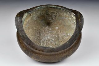 Early Chinese Bronze Gold Splashed Footed Censer with Open Handles 5