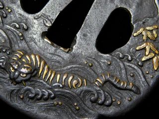 SIGNED Tiger TSUBA 18 - 19thC Japanese Antique Edo KATANA Koshirae 4