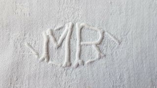 12 NAPKINS Antique French Linen DAMASK hand monogram MR monogrammed 4