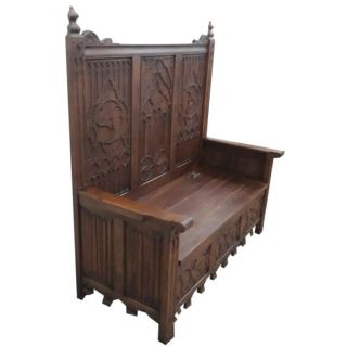 Unique Antique French Gothic Bench in Oak,  1920 ' s 4