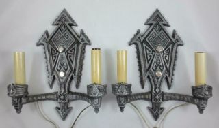 Vintage Pair Geringer Art Deco Gothic Electric Wall Sconces Refinished,  Rewired