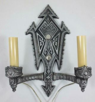 Vintage Pair GERINGER ART DECO GOTHIC ELECTRIC WALL SCONCES Refinished,  Rewired 4