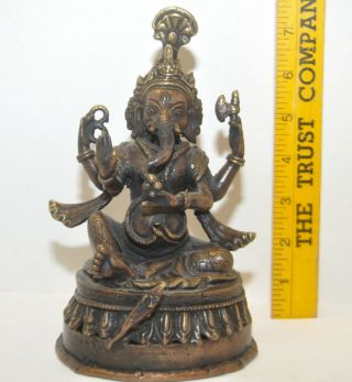 Old Chinese Tibetan Tibet Lord Ganesha Deity Idol Bronze 7.  5 " Sculpture Statue
