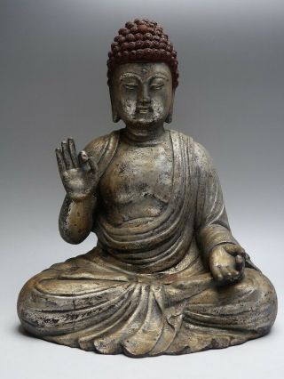 old,  Japanese,  Japan,  Buddhism wooden hand - carved syaka,  Buddha statue 58cm 　央 2