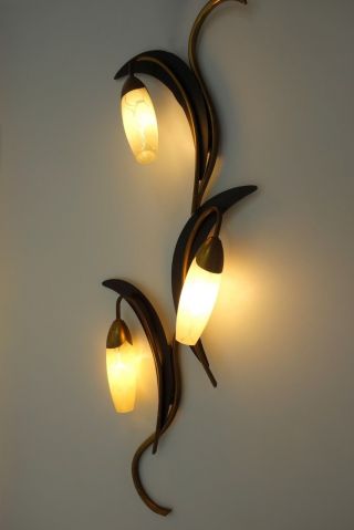 Large & Extremely Rare Mid Century Vintage Sconce Wall Lamp 1950s Italy 3 Lights