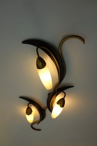 Large & Extremely Rare Mid Century Vintage Sconce Wall Lamp 1950s Italy 3 Lights 4