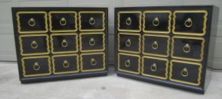 pair Dorothy Draper Henredon Heritage Espana black brass chests dresser 2