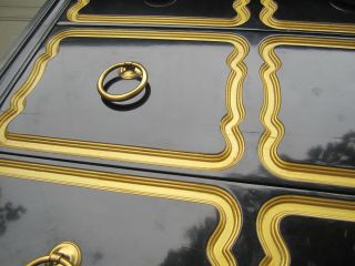 pair Dorothy Draper Henredon Heritage Espana black brass chests dresser 5