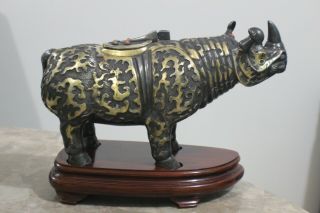Unique Asian Silver And Gold Incense Burner Rhino Sculpture " Marked "