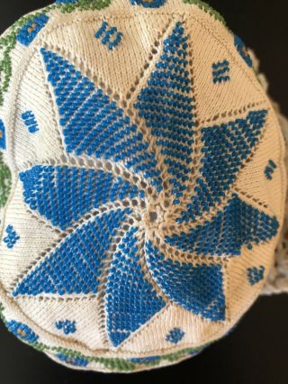 ANTIQUE LACE - CIRCA 1800’s,  ELABORATE KNIT AND BEADED BABY BONNET W/ FLORALS 5