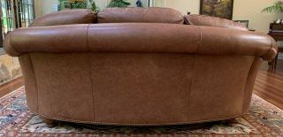 Two Traditional Curved - Back Chestnut Leather Sofas by Hancock & Moore 3
