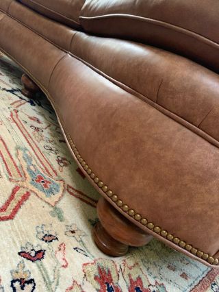 Two Traditional Curved - Back Chestnut Leather Sofas by Hancock & Moore 6