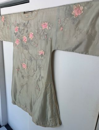 Antique CHINESE Silk EMBROIDERY Robe Flowers and Foilage GOLD BUTTONS 4