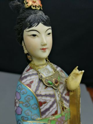 impressive early 20th antique Old Chinese Cloisonne figure of woman large 31cm 6