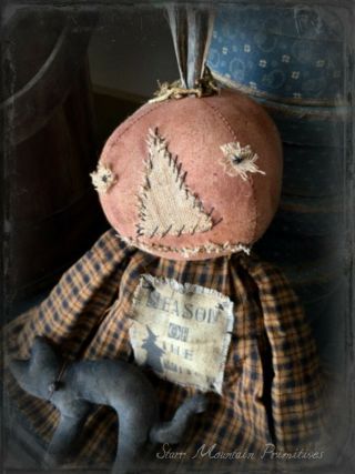 Primitive Halloween Fall Pumpkin Girl Doll with Black Cat Season of the Witch 3