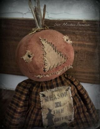 Primitive Halloween Fall Pumpkin Girl Doll with Black Cat Season of the Witch 5