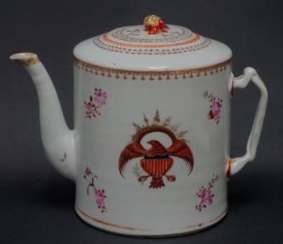 Rare Armorial Chinese Export Porcelain Teapot W/american Eagle