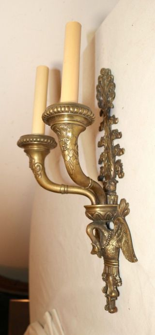 antique ornate figural griffin gilt bronze 2 arm electric wall sconce fixture 7