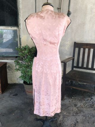 Antique 1930s Chinese Qipao Cheongsam Pink Silk Embroidery Banner Dress Vintage 4