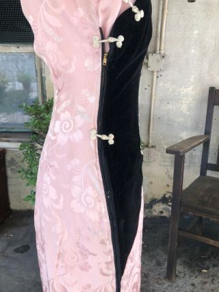 Antique 1930s Chinese Qipao Cheongsam Pink Silk Embroidery Banner Dress Vintage 9