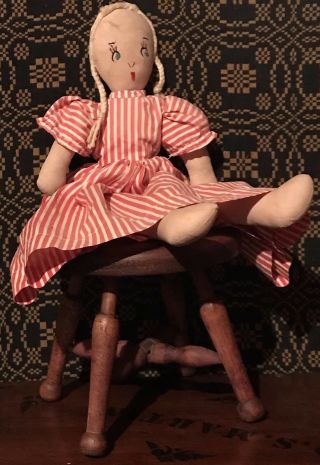 Antique Primitive Hand Made Small Wood 4 Leg Doll Toy Stool Or Plant Stand Aafa