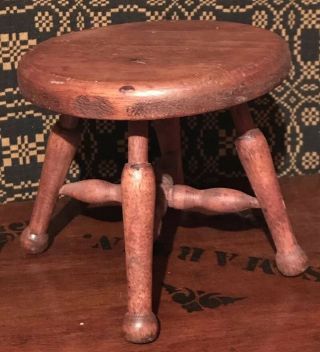 Antique Primitive Hand Made Small Wood 4 Leg Doll Toy Stool or Plant Stand AAFA 2