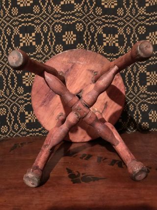 Antique Primitive Hand Made Small Wood 4 Leg Doll Toy Stool or Plant Stand AAFA 3