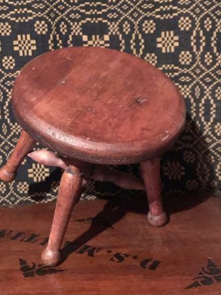 Antique Primitive Hand Made Small Wood 4 Leg Doll Toy Stool or Plant Stand AAFA 4