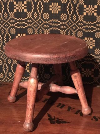 Antique Primitive Hand Made Small Wood 4 Leg Doll Toy Stool or Plant Stand AAFA 5