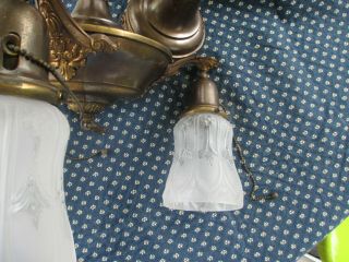 1920 ' s Deco Victorian Antique Vintage Ceiling Light Fixture 3 - Arm CHANDELIER 10