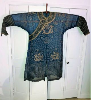 Very Fine Antique Chinese Silk Brocade Summer Robe Dragons Qing