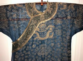 Very Fine ANTIQUE CHINESE SILK BROCADE SUMMER ROBE DRAGONS QING 2