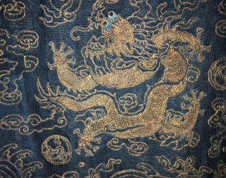 Very Fine ANTIQUE CHINESE SILK BROCADE SUMMER ROBE DRAGONS QING 4