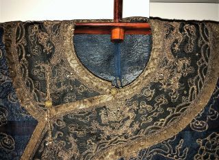 Very Fine ANTIQUE CHINESE SILK BROCADE SUMMER ROBE DRAGONS QING 5