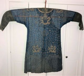Very Fine ANTIQUE CHINESE SILK BROCADE SUMMER ROBE DRAGONS QING 7
