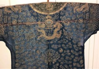 Very Fine ANTIQUE CHINESE SILK BROCADE SUMMER ROBE DRAGONS QING 8