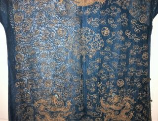 Very Fine ANTIQUE CHINESE SILK BROCADE SUMMER ROBE DRAGONS QING 9