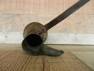 Antique Primitive Copper & Hand Forged Iron Long Handle Spout Pitcher 1800 ' s 10