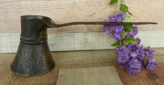 Antique Primitive Copper & Hand Forged Iron Long Handle Spout Pitcher 1800 