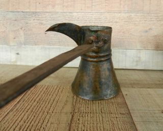 Antique Primitive Copper & Hand Forged Iron Long Handle Spout Pitcher 1800 ' s 3