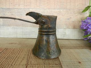 Antique Primitive Copper & Hand Forged Iron Long Handle Spout Pitcher 1800 ' s 4