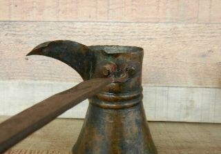 Antique Primitive Copper & Hand Forged Iron Long Handle Spout Pitcher 1800 ' s 5