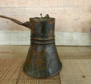 Antique Primitive Copper & Hand Forged Iron Long Handle Spout Pitcher 1800 ' s 6