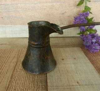 Antique Primitive Copper & Hand Forged Iron Long Handle Spout Pitcher 1800 ' s 7