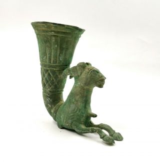 GREEK ARCHAIC Ca.  1000BC PERIOD BRONZE RHYTON W/ RAM - RITUAL DRINKING CUP R188 2