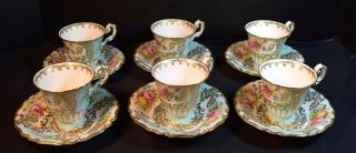 6 Foley Bone China Signed A.  Taylor Hand Painted Porcelain Cups and Saucers 2