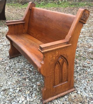Antique Oak Church Pew Gothic 53 " Custom Sizing Available 1