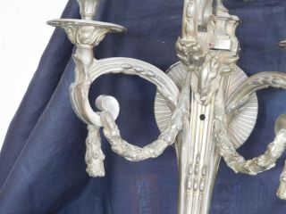 Pair Antique Bronze Ram Head Sconces Louis XVI Style After Jean Delafosse 6