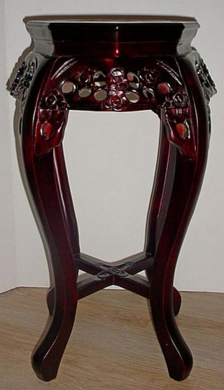 VINTAGE CHINESE CARVED WOOD JARDINIERE / PLANT STAND with INSET ROUGE MARBLE TOP 4