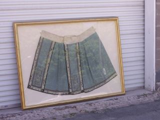 Antique Chinese Qing Dynasty Silk Skirt In Large Gilt Frame 6 